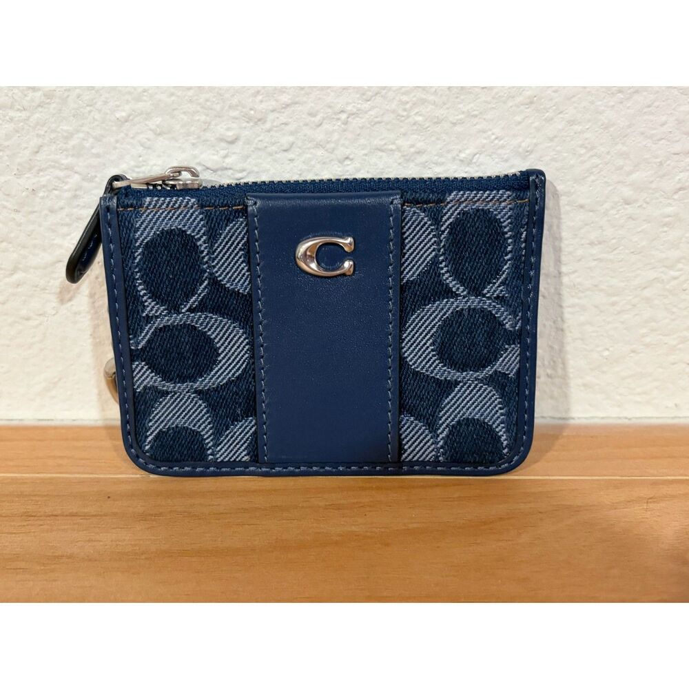 Coach Essential Mini ID Card Case In Signature Denim EUC - Picture 2 of 6